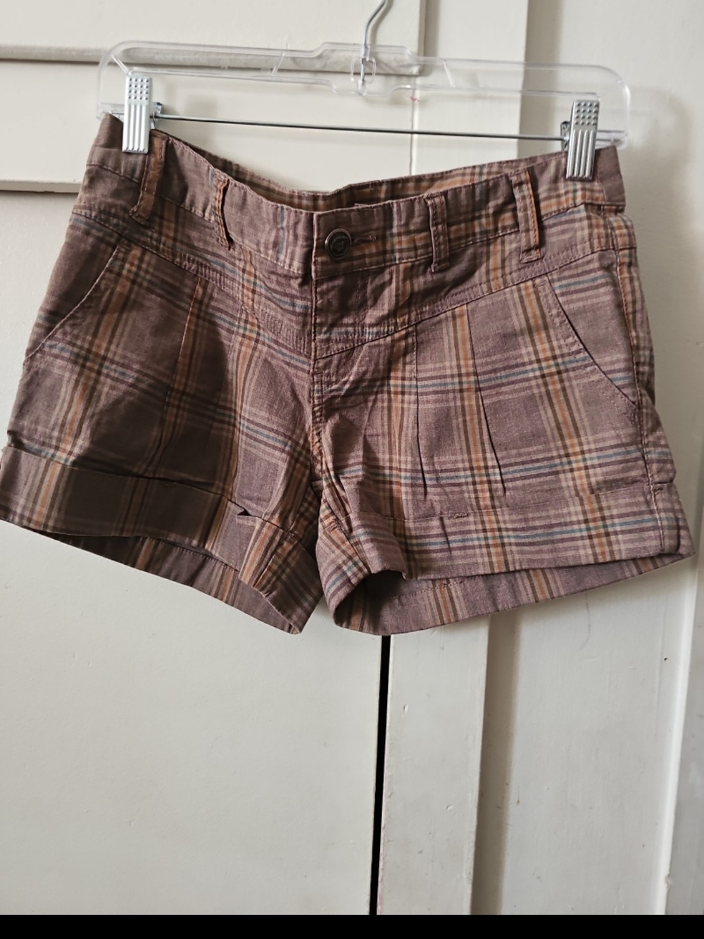 American Rag Plaid Cotton-Blend Shorts in Brown and Tan